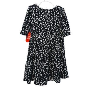 Girls Asymmetrical Dress Black & Cream Print SIze Small (6-6x)